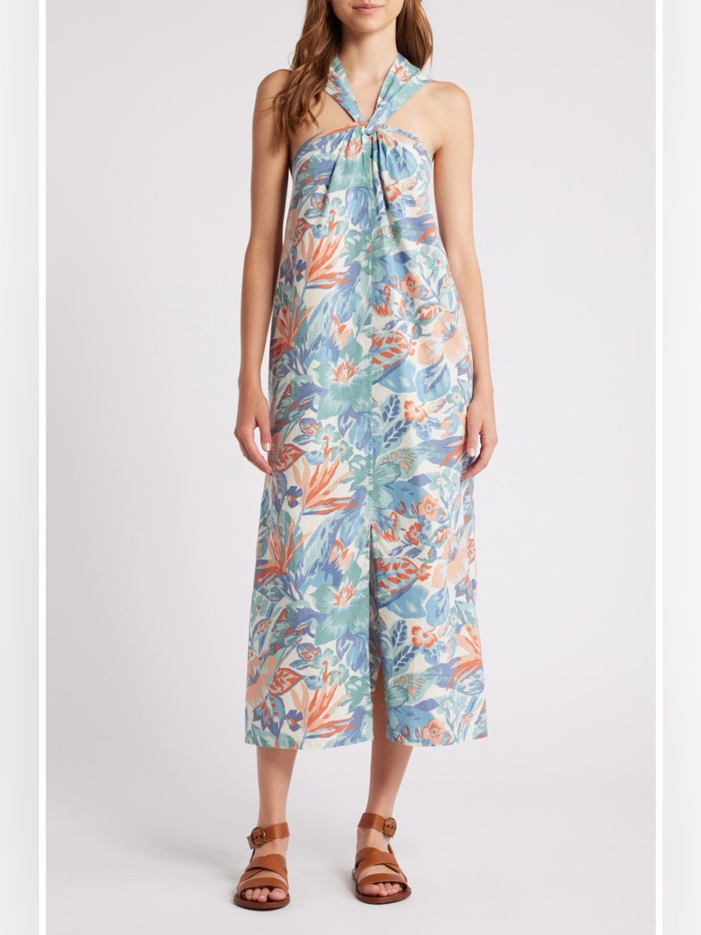 Faherty Bay Twist Seersucker Halter Midi Dress Size XL Paradise Blossom Floral